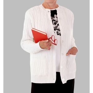 Buck & Buck Large White cable Knit Cardigan Adaptive Dress Caregiver Back Snaps
